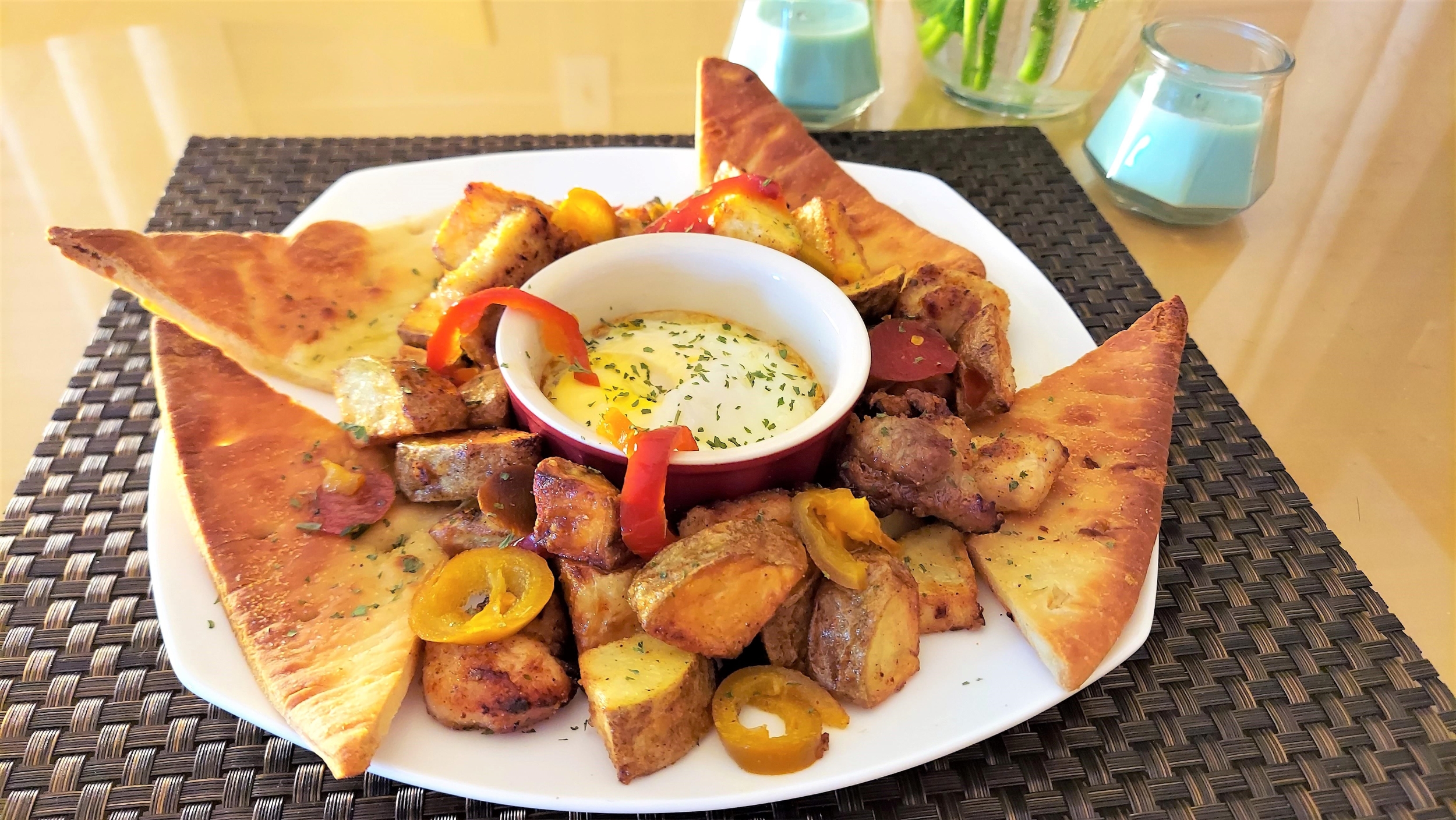 Air Fried Crispy Pork & Potato Hash with Hot Cherry Peppers
